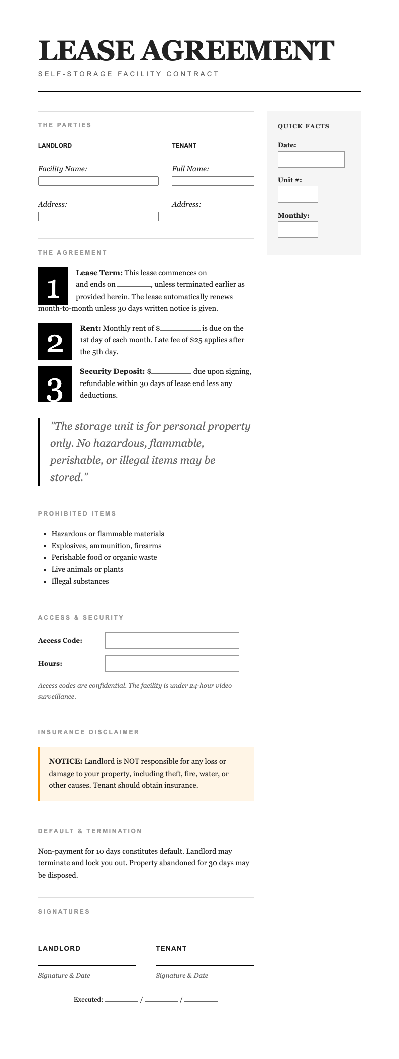 Editorial magazine storage unit lease agreement